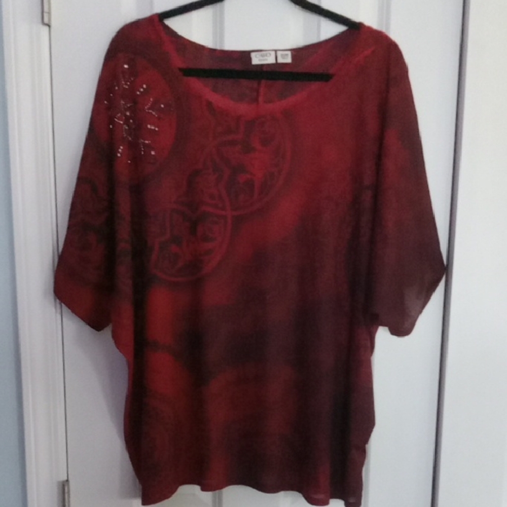 Cato Rich Burgundy Blouse with Embroidered Accents